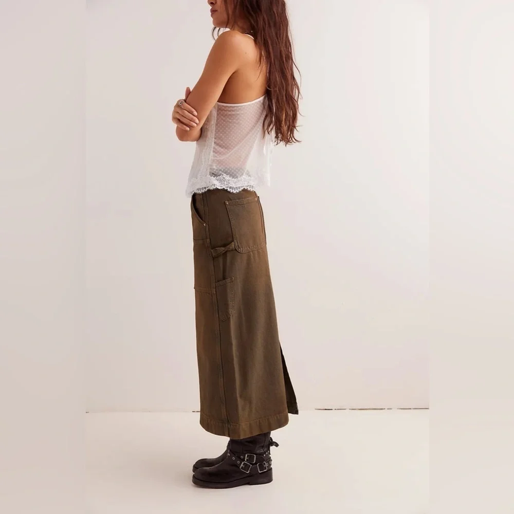 Free people Harmonica Coated Denim Maxi Skirt